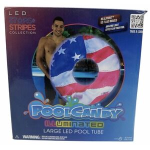 PoolCandy Illuminated LED Pool Tube Stars & Stripes 42" Float Light Up NEW